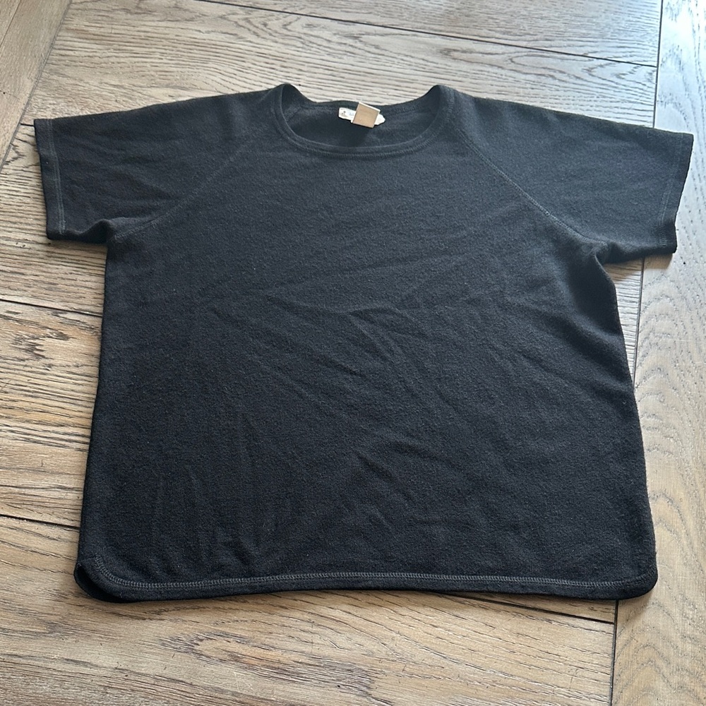 J. Jill Black 100% Cashmere Short Sleeve Knit Sweater Tee Women's Size Small